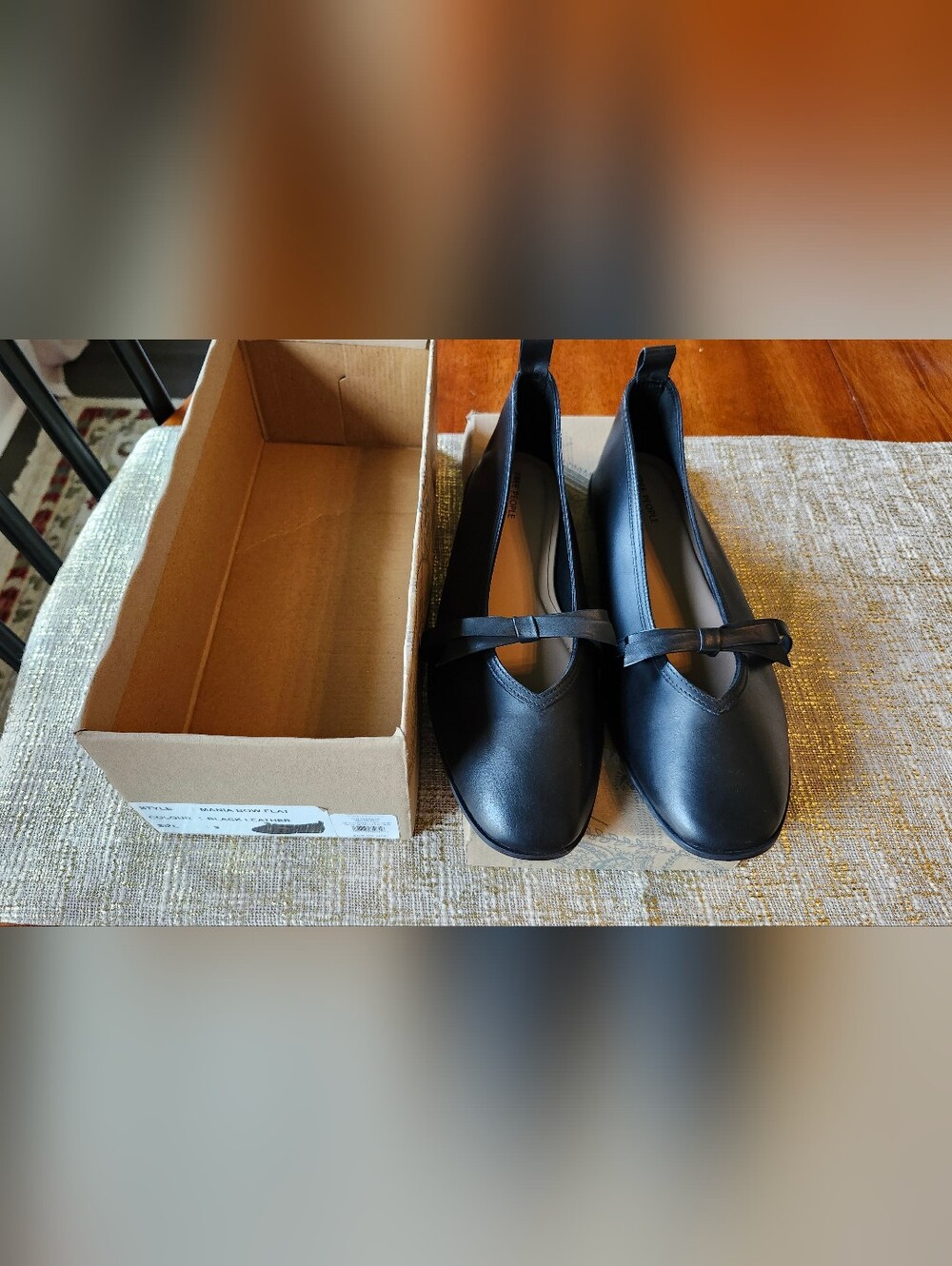 Free People Women's Black Leather Mania Bow Slip-On Flats